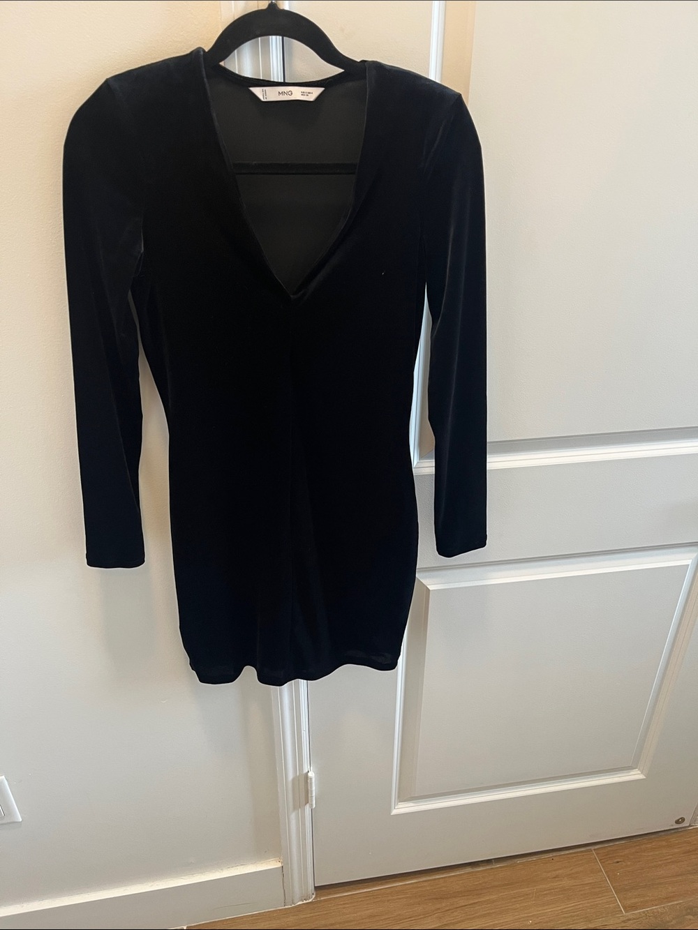 Mango Black Velvet Long-Sleeve Mini Dress